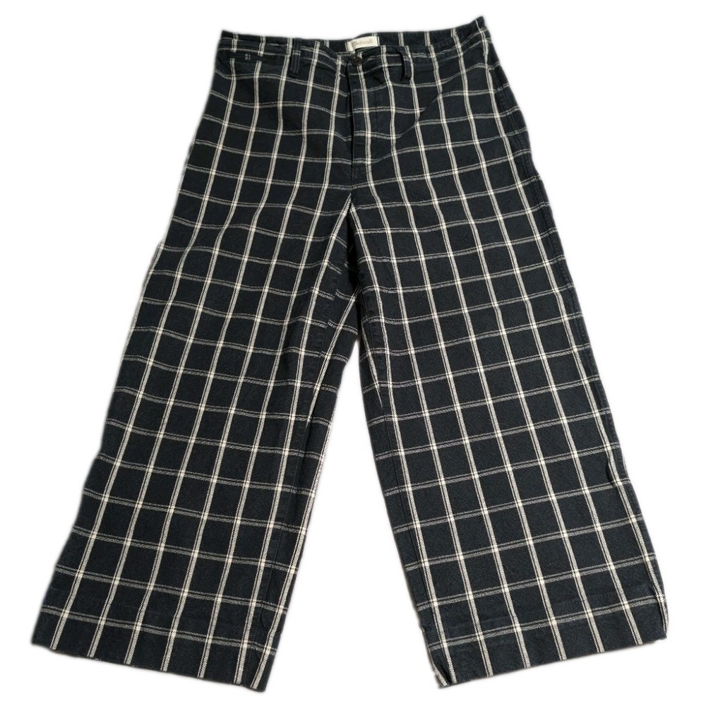 Madewell Emmett Pants Womens 33 Black Plaid Cropped Wide Leg High Rise MB440